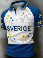 Herrretro svensk konsttryck avslappnad polotröja