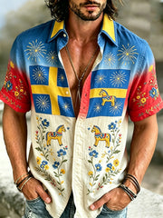 Men's Swedish National Day Commemorative Art Print Short-Sleeve Shirt