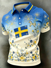 Men's Swedish National Day Commemorative Art Print Short-Sleeve Polo