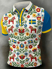 Men's Swedish National Day Commemorative Art Print Short-Sleeve Polo