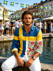 Men's Swedish National Day Commemorative Art Print Long-Sleeve Shirt