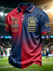 Retro Norwegian Football Fan Patchwork Casual Polo Shirt