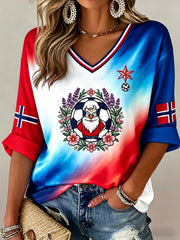 Women's Norwegian Football Match Cheering Fan Art Print V-Neck Top