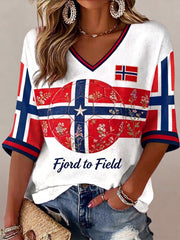 Women's Norwegian Football Match Cheering Fan Art Print V-Neck Top