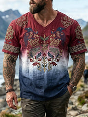 Vintage Gradient Animal Print Casual V-Neck T-Shirt