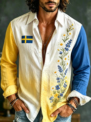 Herrtröja med långa ärmar och konstprint som hyllar den svenska midsommarfesten