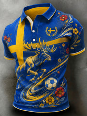 Manslig svensk fotbollssupporterkonsttryck kortärmad polo