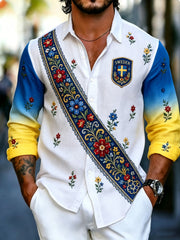 Herrskjorta med konsttryck, långärmad, till minne av svenska högtider och festivaler