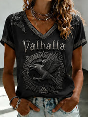 Dammens Valhalla T-shirt med tryckt V-ringning