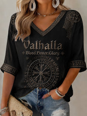 Kvinnor Valhalla Tryck Casual T-shirt