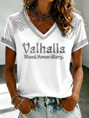 Kvinnor Valhalla Tryckt V-hals T-shirt