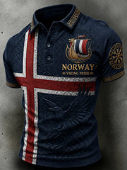 Herrpolotröja i retro-nordisk stil med norsk konsttryck