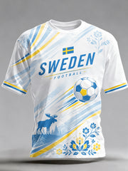 Herrtröja med konstnärlig tryckning i temat svensk fotbollsflagga