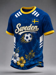 Herrtröja med konstnärlig tryckning i temat svensk fotbollsflagga