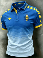 Herrpolskjorta i retrostil med svensk fotbollsmotiv 2026, till vardagskläder