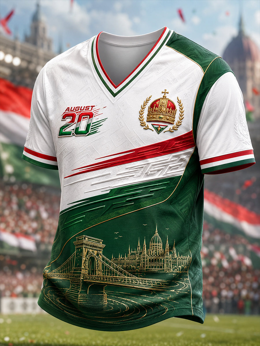 Férfi magyar Szent István-napi V-nyakú póló