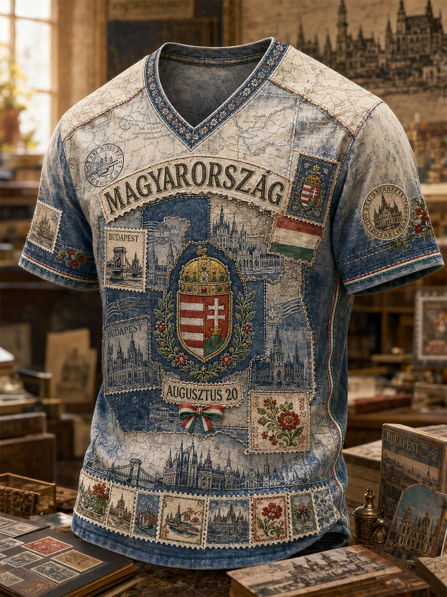Férfi magyar Szent István napja V nyakú póló