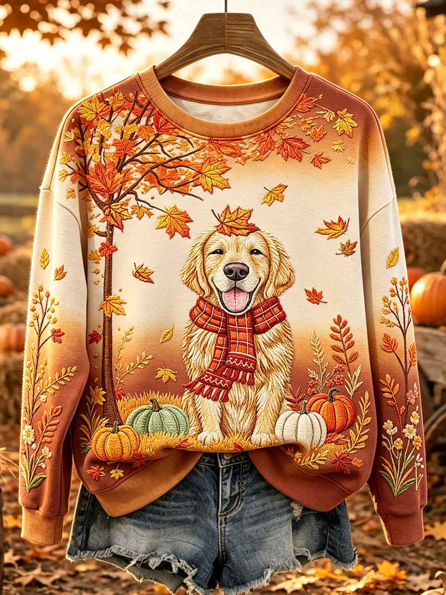 Női aranyos őszi labrador nyomtatás gradient kényelmes pulóver
