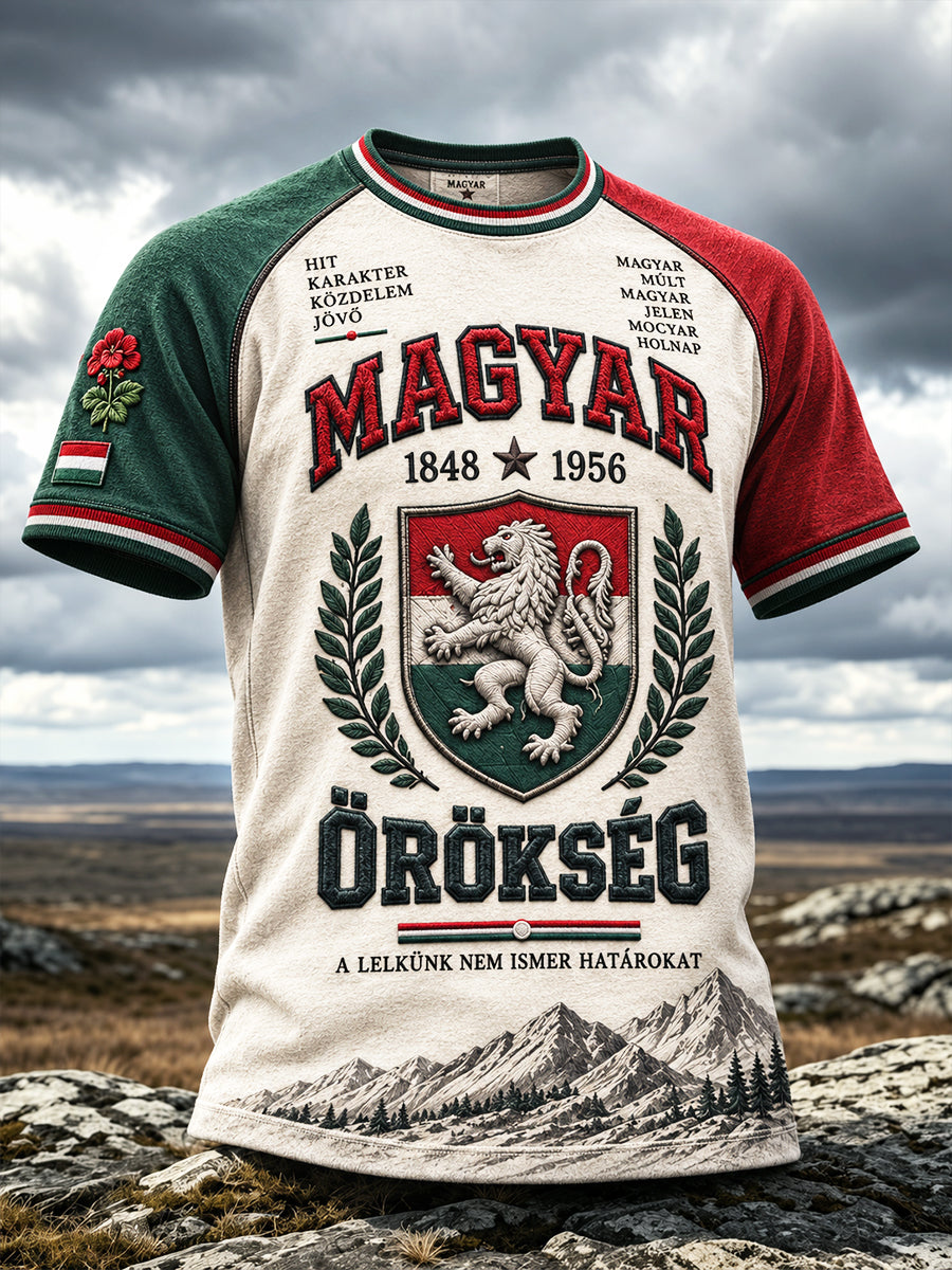 Férfi magyar forradalom emlék-patchwork mintás alkalmi póló