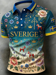 Herrretro svensk konsttryck avslappnad polotröja