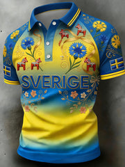Herrretro svensk konsttryck avslappnad polotröja