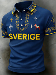Herrretro svensk konsttryck avslappnad polotröja