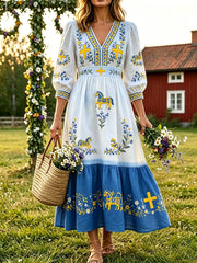 Damer Svensk midsommarfest minneskonsttryck klänning