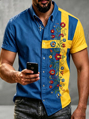 Men's Swedish National Day Commemorative Art Print Short-Sleeve Shirt