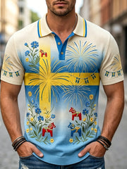 Men's Swedish National Day Commemorative Art Print Short-Sleeve Polo