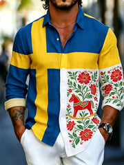 Men's Swedish National Day Commemorative Art Print Long-Sleeve Shirt
