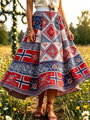 Women's Norwegian Football Match Fan Art Print Midi Skirt