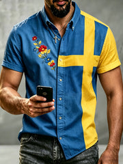 Herrtröja med korta ärmar och konstprint som hyllar den svenska midsommarfesten