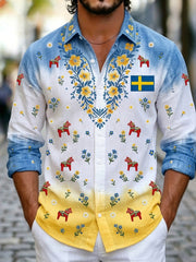 Herrtröja med långa ärmar och konstprint som hyllar den svenska midsommarfesten