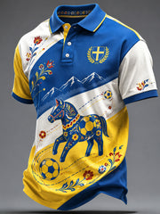 Manslig svensk fotbollssupporterkonsttryck kortärmad polo