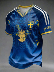 Svensk fotboll T-shirt med V-ringning och korta ärmarna för män