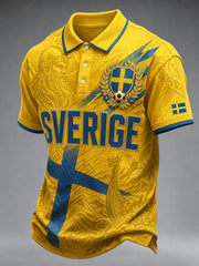 Retro fotbollsmönstrad avslappnad herrpolotröja