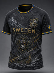 Herrtröja med fotbollsmotiv, färgblockad design, raglanärmar och korta ärmar