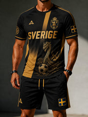 Herrset med fotbollsmotiv – kortärmad tröja och shorts