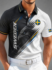 Manslig svensk fotbollssupporterkonsttryck polotröja