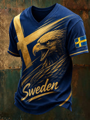 T-shirt med konsttryck för manliga svenska fotbollssupportrar