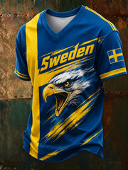 T-shirt med konsttryck för manliga svenska fotbollssupportrar