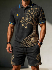 Men's Retro Sverige Fotboll Lover 2026 Skriv ut Casual Polo & Shorts Set