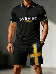 Herrset med pikétröja och shorts med fotbollsmotiv
