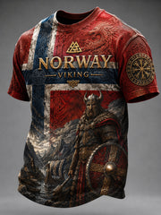 Herrtröja med korta ärmar och retrovikingamönster