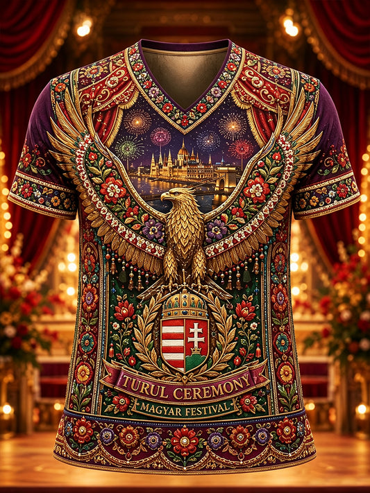 Férfi magyar Szent István napja V nyakú póló