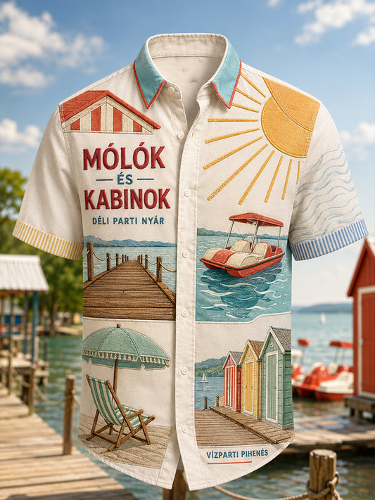 Férfi balaton vintage poszter művészet alkalmi ing rövid ujjú