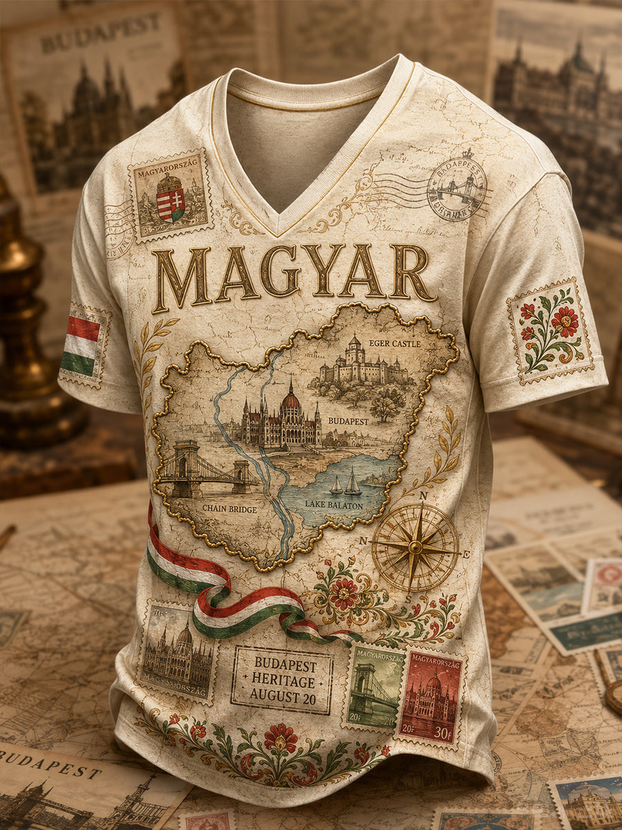 Férfi magyar Szent István-napi V-nyakú póló