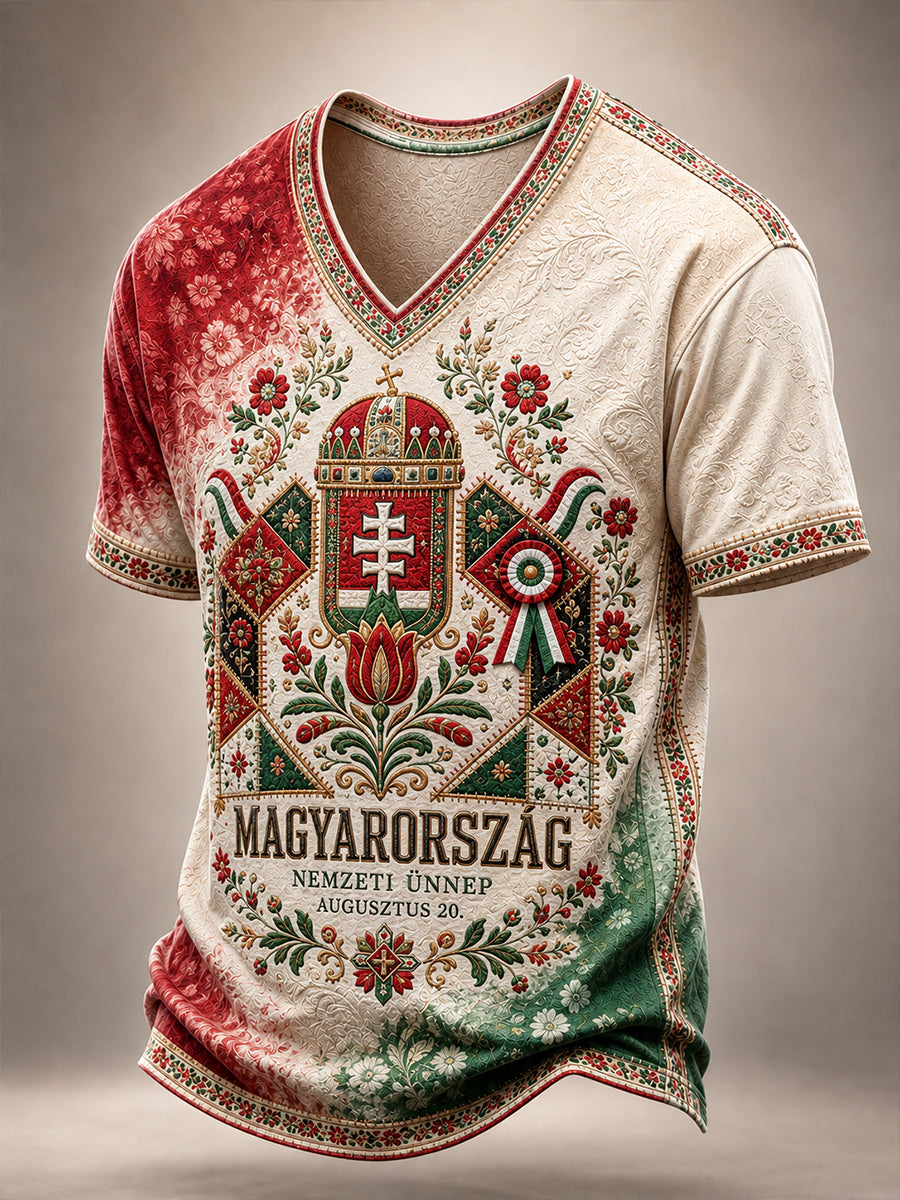 Férfi magyar Szent István napja V nyakú póló
