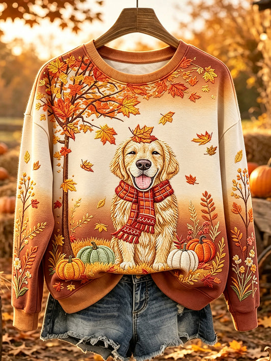 Női aranyos őszi labrador nyomtatás gradient kényelmes pulóver