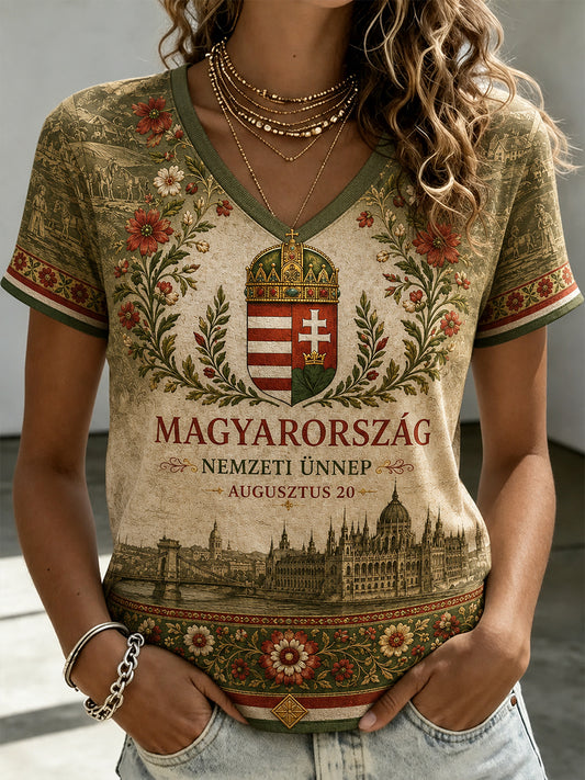 Női Magyarország Szent István napja V-kivágású póló